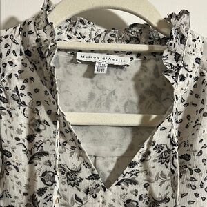 Maison d'Amélie floral print tie-neck blouse in black and white